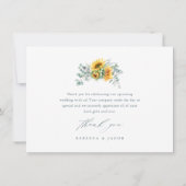 Elegantes rustikales Sonnenblumen-Brautparty Dankeskarte (Rückseite)