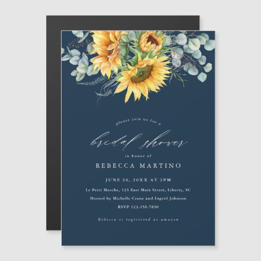 Elegantes rustikales Sonnenblumen-Brautparty Magneteinladung (Vorne/Hinten)