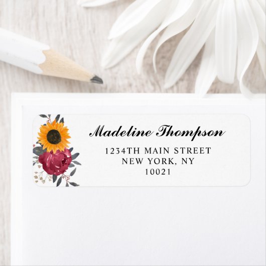 Elegantes Rustikales Sonnenblumen-Burgundy-Script (Insitu)