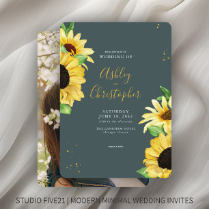 Elegantes Rustikales Sonnenblumen Foto Hochzeit Einladung