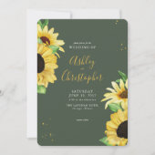 Elegantes Rustikales Sonnenblumen Grünes Foto Hoch Einladung (Vorderseite)