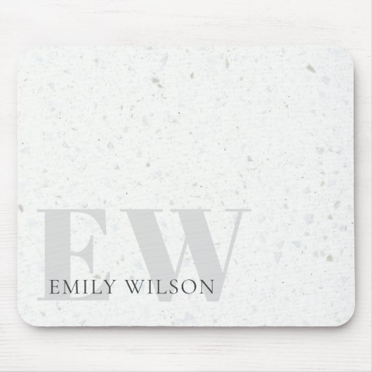 Elegantes rustikales Terrazzo Stone Gray Name Mono Mousepad (Vorne)