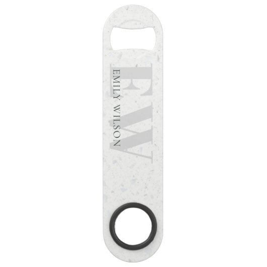 Elegantes rustikales Terrazzo Stone Gray Name Mono Speed Flaschenöffner (Vorderseite)