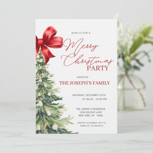 Elegantes Rustikales Weihnachtsbaum Party Einladung (Stehend Vorderseite)