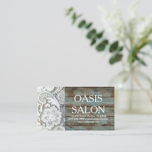 elegantes rustikales, weißes Spitzenholz Visitenkarte (Stehend Vorderseite)