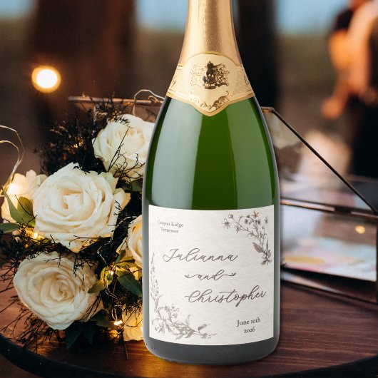 Elegantes Rustikales Wildblumen-Skript Schaumweinetikett