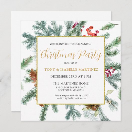 Elegantes rustikales Winter Botanisches Weihnachts Einladung (Vorne/Hinten)