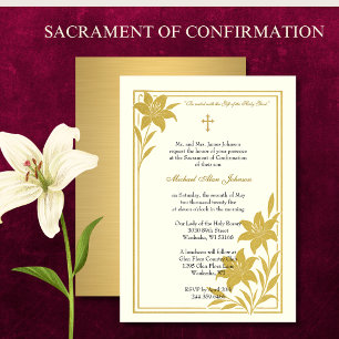 Elegantes Sacrament of Confirmation Gold Lilies Einladung