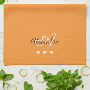 Elegantes Safranweiß-Schriftzug-Monogramm Girly Geschirrtuch