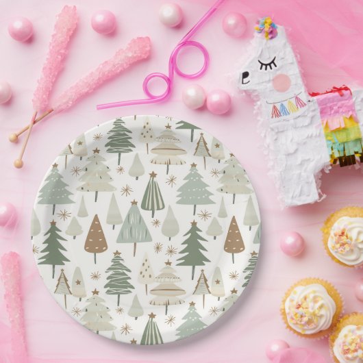Elegantes Saga-grünes Weihnachtsbaummuster Pappteller (Party)
