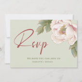 Elegantes Sage & Blush Peony Floral Wedding RSVP Einladung (Vorderseite)