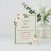 Elegantes Sage & Blush Peony Save the Date Postkarte (Stehend Vorderseite)