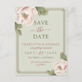 Elegantes Sage & Blush Peony Save the Date Postkarte (Vorderseite)