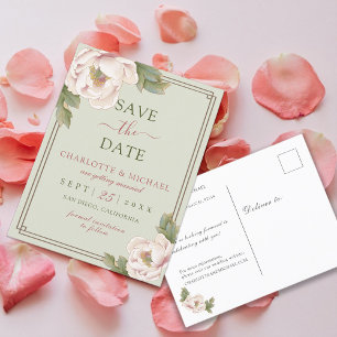 Elegantes Sage & Blush Peony Save the Date Postkarte
