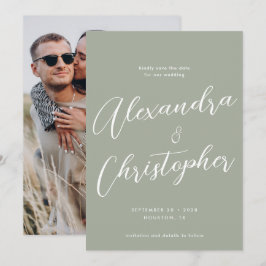 Elegantes Sage Calligraphy Wedding Verlobung Foto Save The Date