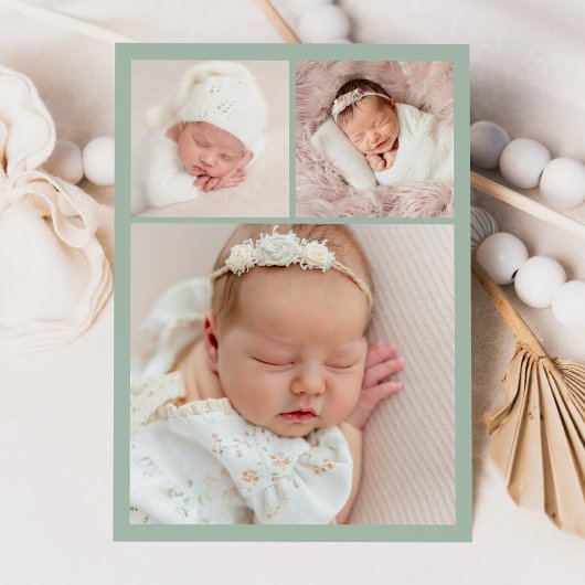 Elegantes Sage Floral Wappen Monogram 4 Foto Birth Ankündigung