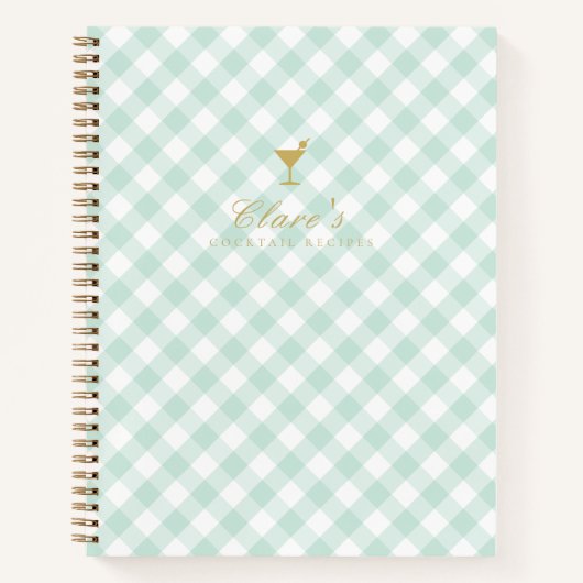 Elegantes Sage Gingham Blank Cocktail Rezept Buch (Vorderseite)