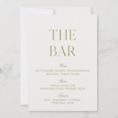 Elegantes Sage Green & Beige Wedding Bar Sign Einladung (Vorderseite)