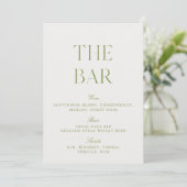 Elegantes Sage Green & Beige Wedding Bar Sign Einladung (Stehend Vorderseite)