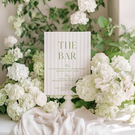 Elegantes Sage Green & Beige Wedding Bar Sign Einladung