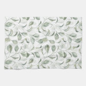 Elegantes Sage Green Blätter Wasserfarben Muster Geschirrtuch (Horizontal)