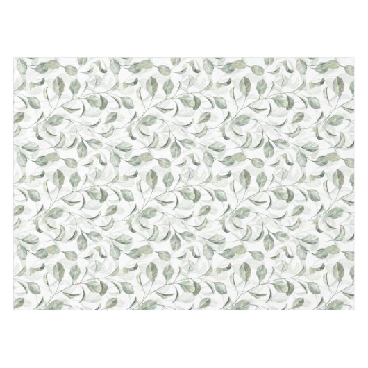 Elegantes Sage Green Blätter Wasserfarben Muster Tischdecke (Vorderseite (Horizontal))