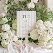 Elegantes Sage Green & Blue Striped Wedding Bar Si Einladung