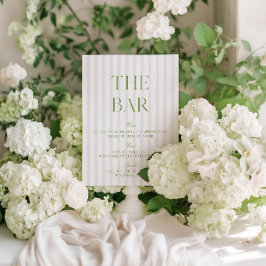 Elegantes Sage Green & Blue Striped Wedding Bar Si Einladung