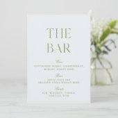 Elegantes Sage Green & Blue Wedding Bar Sign Einladung (Stehend Vorderseite)