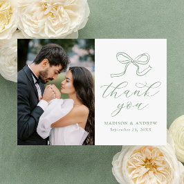 Elegantes Sage Green Bow Foto Hochzeit Dankeskarte