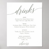 Elegantes Sage Green Calligraphy Drink Menu Schild (Vorne)