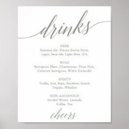 Elegantes Sage Green Calligraphy Drink Menu Schild