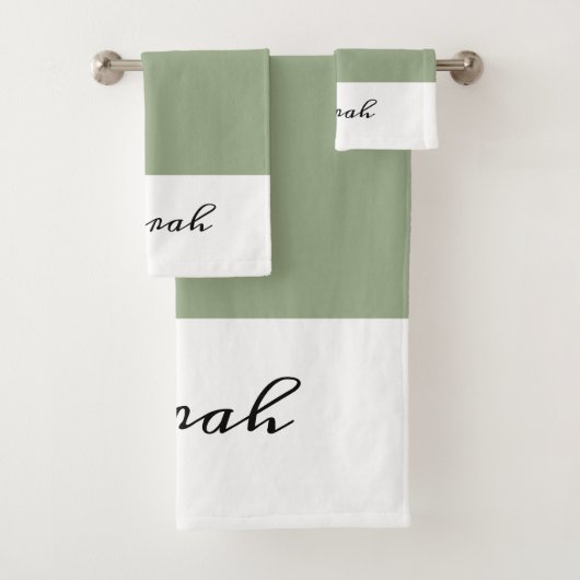 Elegantes Sage Green Calligraphy Name Bath Handtuc Badhandtuch Set (Insitu)