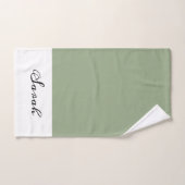 Elegantes Sage Green Calligraphy Name Bath Handtuc Badhandtuch Set (Handtuch)
