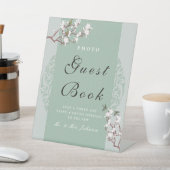 Elegantes Sage Green Chinoiserie Foto Gästebuch Sockelschild (In SItu)