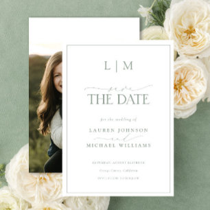 Elegantes Sage Green Classy Monogram Foto Hochzeit Save The Date