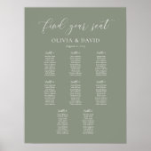 Elegantes Sage Green Color 8 Tabelle Seating Chart Poster (Vorne)