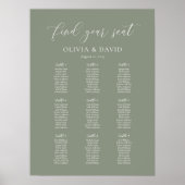 Elegantes Sage Green Color 9 Tabelle Seating Chart Poster (Vorne)