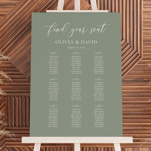 Elegantes Sage Green Color 9 Tabelle Seating Chart Poster