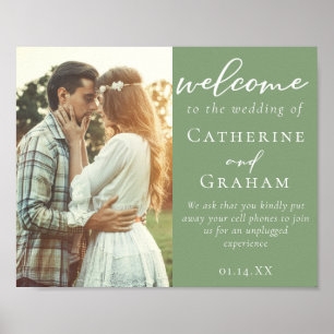 Elegantes Sage Green Couple Foto Hochzeit Willkomm Poster