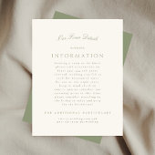 Elegantes Sage Green Cream Script für die Hochzeit Begleitkarte