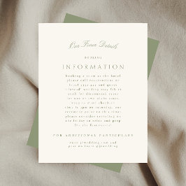 Elegantes Sage Green Cream Script für die Hochzeit Begleitkarte