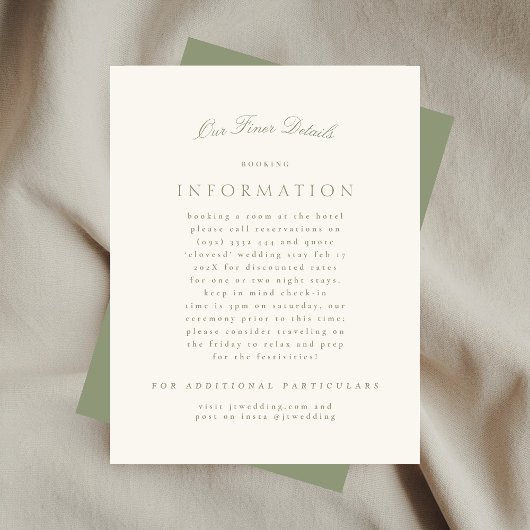 Elegantes Sage Green Cream Script für die Hochzeit Begleitkarte