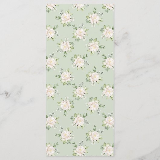 Elegantes Sage Green Floral Peony Dinner Menu Menükarte (Rückseite)