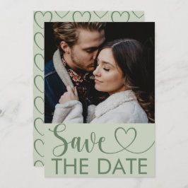 Elegantes Sage Green Foto & Herz Save the Date