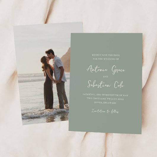 Elegantes Sage Green Foto Moderne Hochzeit Save The Date