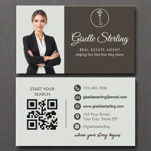 Elegantes Sage Green Foto Real Anwesen Agent QR Co Visitenkarte