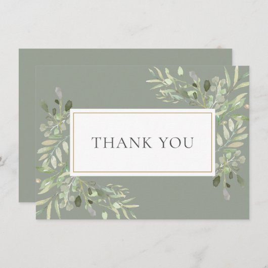 Elegantes Sage Green Gold Green Foliage Dankeskarte (Vorne/Hinten)