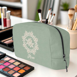 Elegantes Sage Green Imitats Leather Look Blumenre Waschbeutel