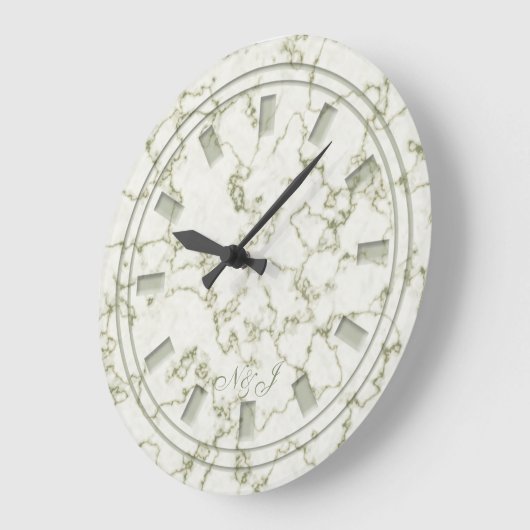 Elegantes Sage Green Imitats Marmormonogramm Große Wanduhr (Winkel)